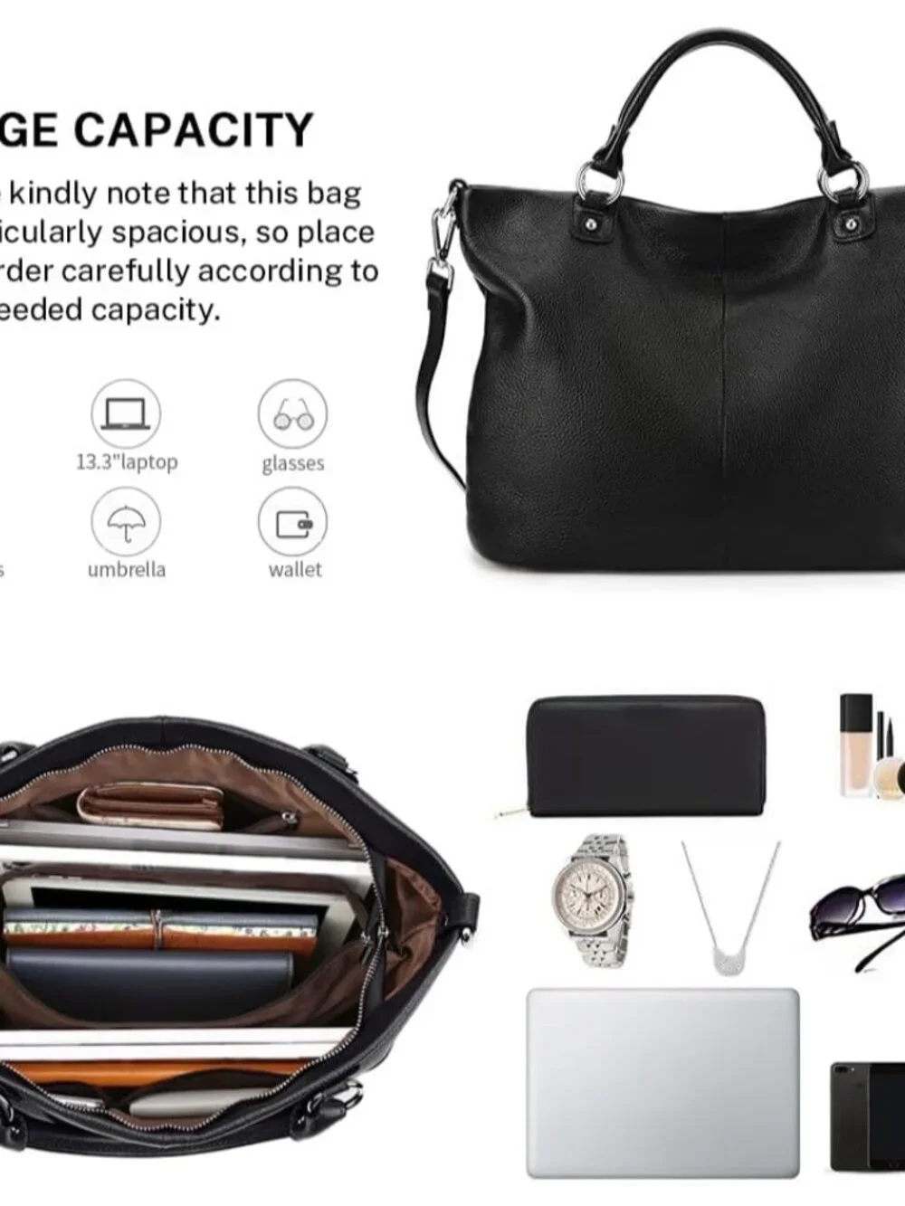 Genuine Leather Tote Purse for Women, Top Handle Satchel | Soft genuine leather - Picture 5 of 7